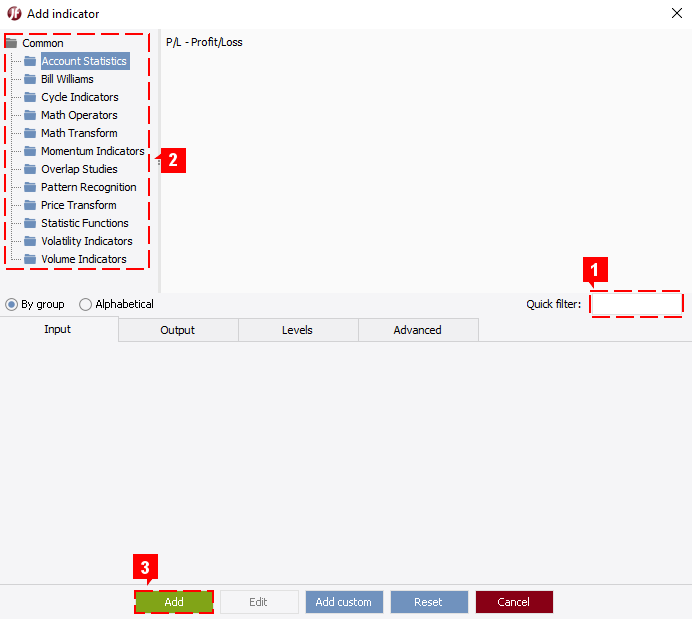 Add Indicator Window